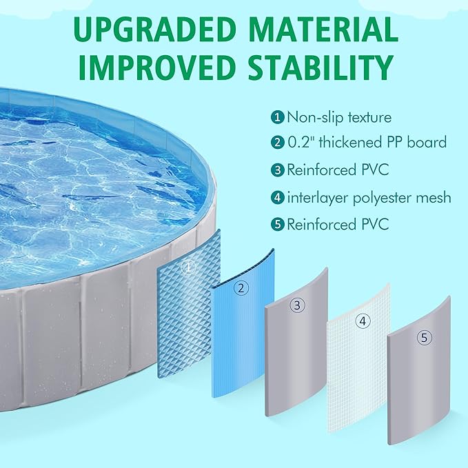 Yaheetech Foldable Dog Pool Collapsible Hard Plastic Dog Swimming Pool Portable Pet Pools Doggie Wading Pool Bath Tub for Puppy Small Medium Large Dogs, 71 x 12 Inches Gray