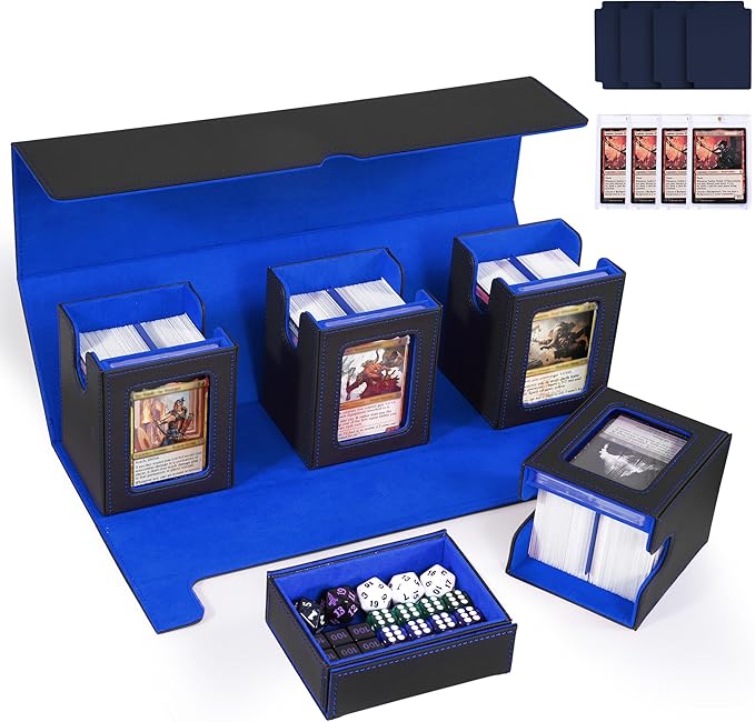 Marsguard Trading Card Deck Box with Commander Display，5 in 1 MTG Storage Holds 400+ Double-Sleeved Cards，4 Deck Boxes & Dice Tray Included，Fits MTG, TCG, PTCG & Sports Cards