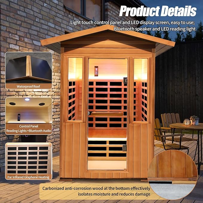 Infrared Saunas for Home,Far Infrared Sauna,1800W Light Therapy Lamp Wooden Outdoor Dry Sauna,Red Cedar Sauna Spa with Bluetooth Speaker,for Unwell Men,Women,Elderly,2-3 Person Home Sauna