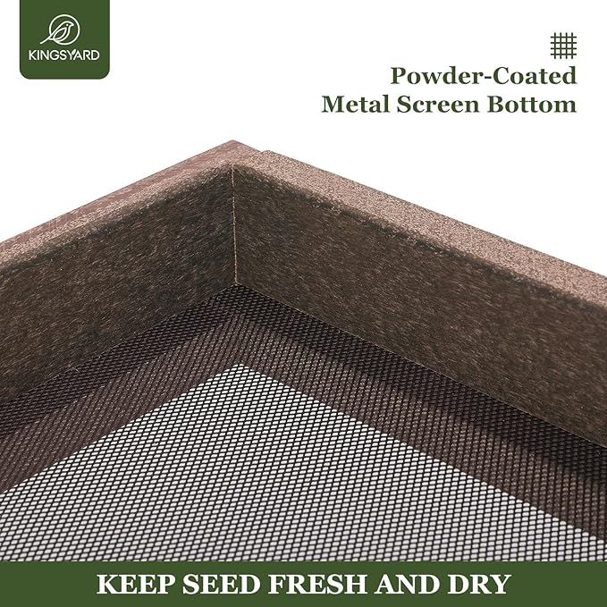 Kingsyard Platform Mealworm Bird Feeder for Outside, Recycled Plastic Hanging Tray Bird Feeders with Large Capacity 3.5 lbs, Premium Quality & Durable, Great for Attracting Wild Birds, Brown