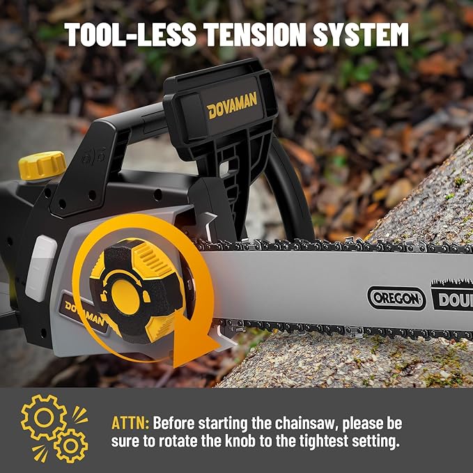 DCS08A Electric Chainsaw, One-Step Tool-Free Tensioning, Oregon Bar ＆ Chain, Low Kickback, Mechanical Brake, Automatic Chain Lubrication, 18-Inch 15-Amp Electric Chainsaw corded with 2 Chains
