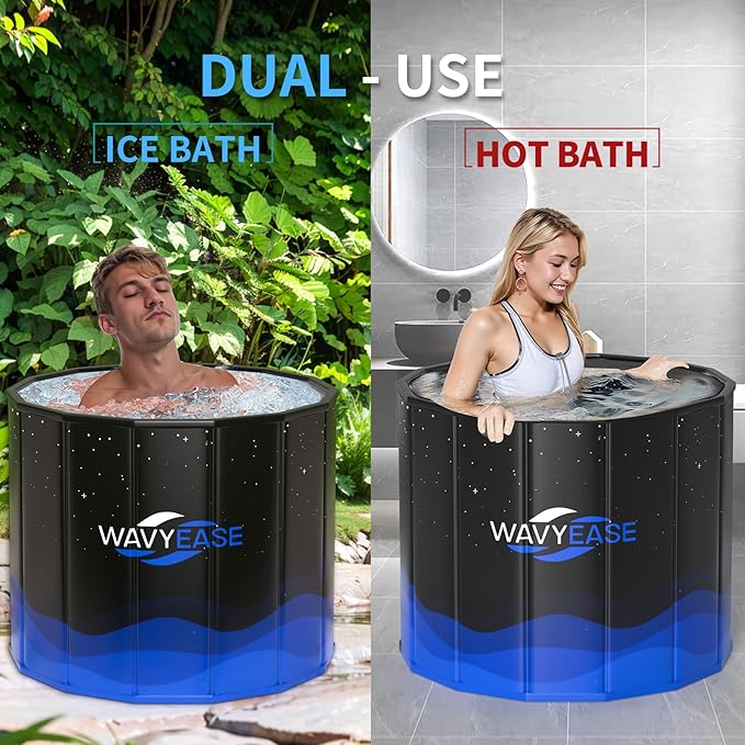 WAVYEASE Portable Bath Tub for Adults -(31.5"L x 26"H) Foldable Cold Plunge Tub for Recovery - Collapsible Soaking Bath Tub for Shower Stall Home SPA - Outdoor Ice Bathtub for Athletes (Black)