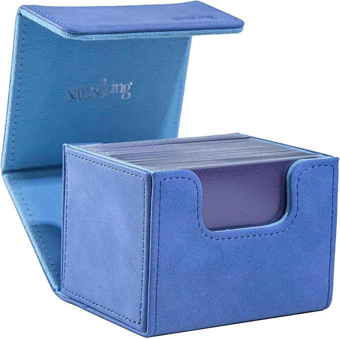 Magic Card Deck Box for MTG Single Deck Card Box fits 100+ TCG Sleeved Cards Soft Leather Card Box Top loading Card Boxes Magic Gift for MTG TCG CCG (Horizontal,Blue)