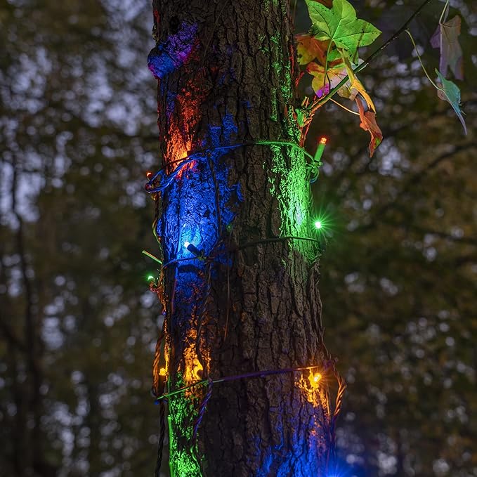 50 Multicolor StretchNet Pro Expandable Christmas Net Lights for Medium Trees, LED Tree Wrap Lights - 20" x 45" Stretchable Net - Brown Wire Outside Christmas Lights