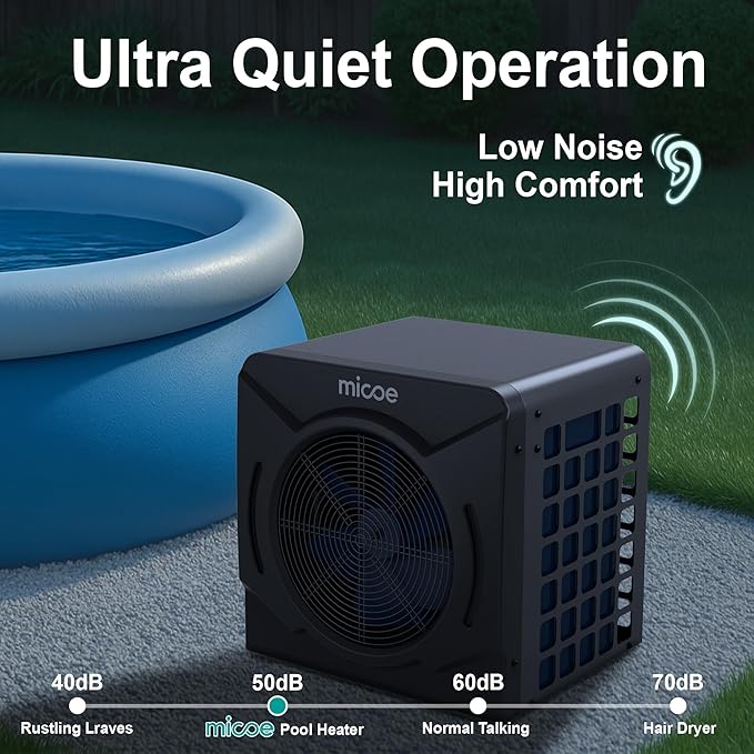 MICOE 17000 BTU Energy Efficient Electric Pool Heat Pump for Above Ground Pools Up to 15ft (8/11/15ft) & 5,000 Gallons, Swimming Pool Heater with Easy Install Kit,110V/120V (17000 BTU Pro)