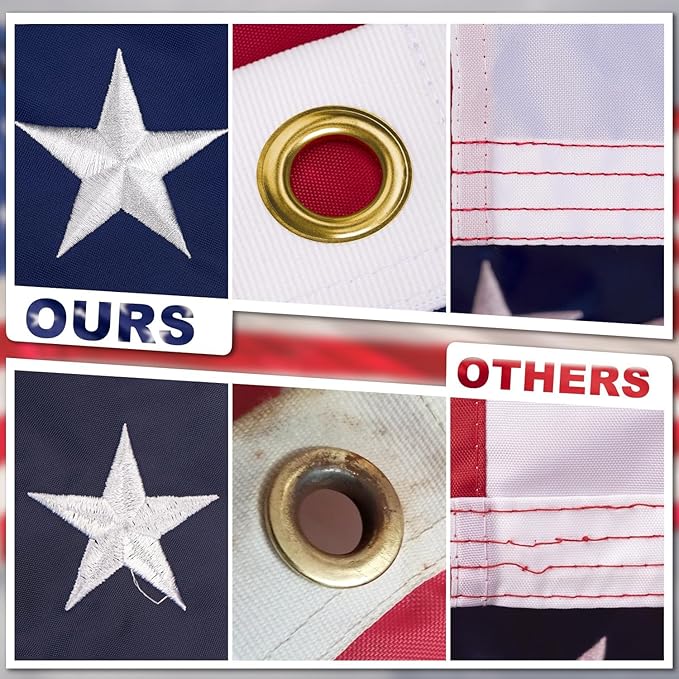 Deluxe Cotton American Flag 4x6 FT for Outside, Tear Resistant US Flags High Wind with Embroidered Stars, Sewn Stripes, the Best Indoor Outdoor Flag