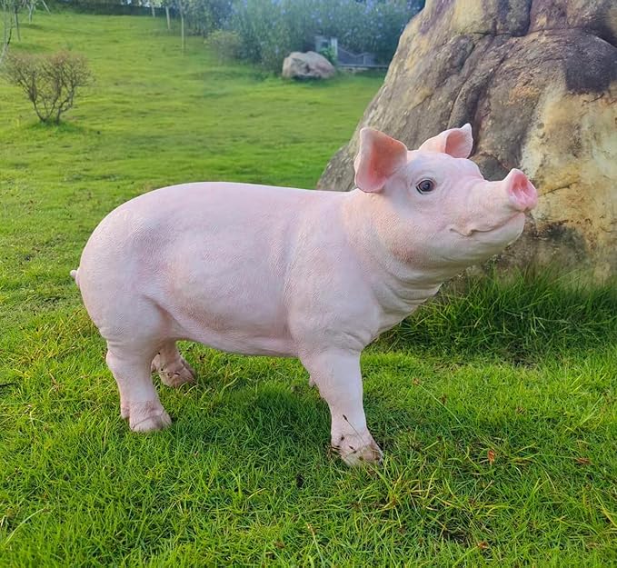 HOUDE Cute Pig Statues, 20.08 inches Long, decorates Outdoor Art Gardens, courtyards, lawns, and Indoor Public Spaces Such as Living Rooms and Balconies. (Pink)