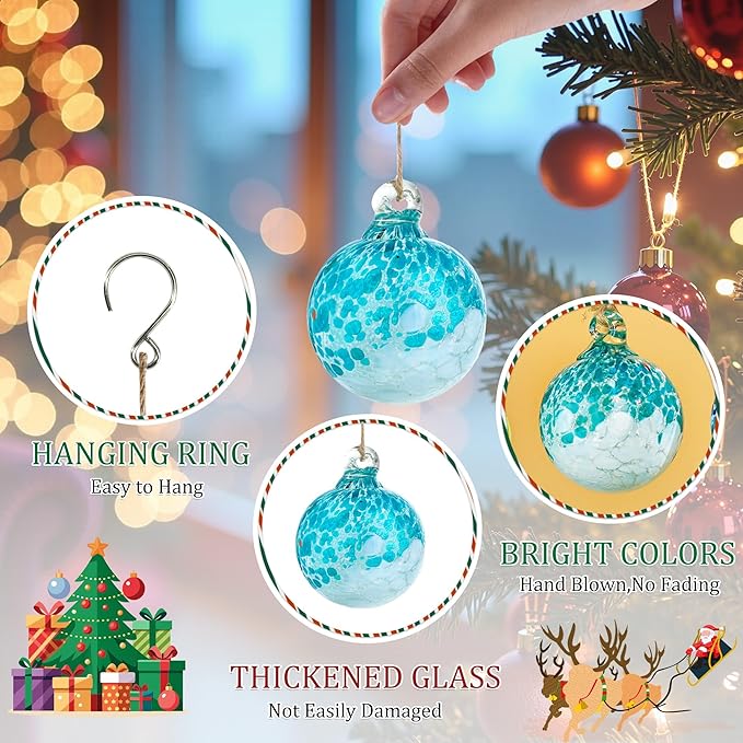 Hand Blown Glass Gazing Balls for Garden Hanging Friendship Balls Christmas Ball Ornaments for Xmas Tree Decoration (Blue - B)