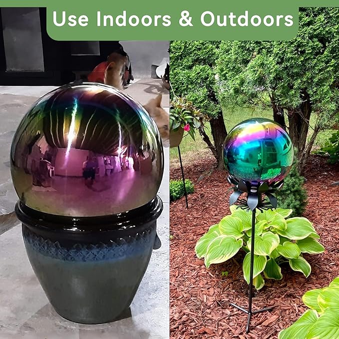 Lily's Home Gazing Globe Mirror Ball in Rainbow Stainless Steel. (8 Inch)
