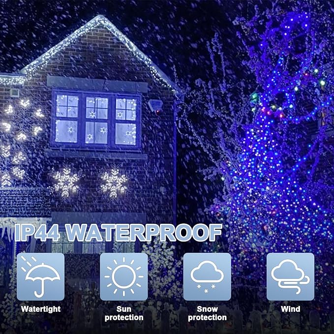 66ft Christmas Decorative Mini Lights, 200 LED Transparent Wire Fairy Starry String Lights Plug in, 16 Lighting Modes for Indoor Outdoor Xmas Tree Wedding Party Decoration (White +Blue)
