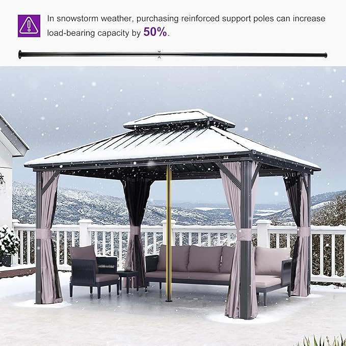 PURPLE LEAF 10' X 12' Gazebo Outdoor Aluminum Gazebo with Heavy Duty Galvanized Steel Double Roof for Patio Backyard Deck, Netting and Curtains Included, Grey