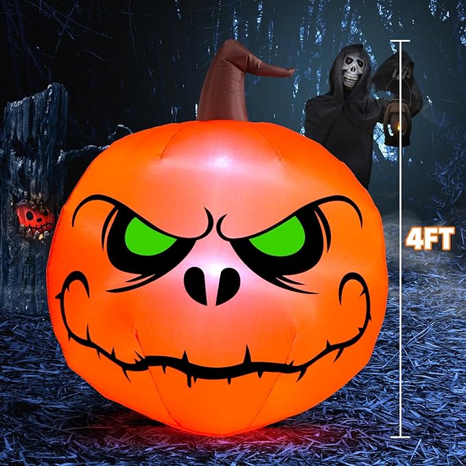 Sizonjoy 4 Ft Halloween Blow up Inflatable Pumpkin Decoration-Lighted Halloween Inflatables Outdoor for Home Yard Garden Indoor and Outdoor Halloween Decoration