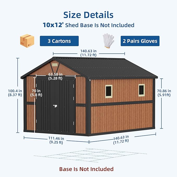 10x12 FT Outdoor Storage Shed, Garden Metal Shed with Lockable Doors & Window, Large Tool Shed for Backyard, Patio & Lawn