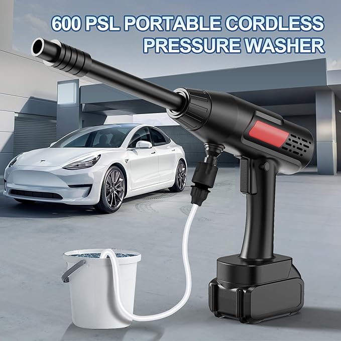 Cordless Pressure Washer Battery Powered,880PSI Cordless Power Washer with 4.0Ah Battery,6-in-1 Nozzle,3 Power Level Touch-Adjustable,Handheld Portable Pressure Washer for Cars Wash,Yard(Black+Orange)
