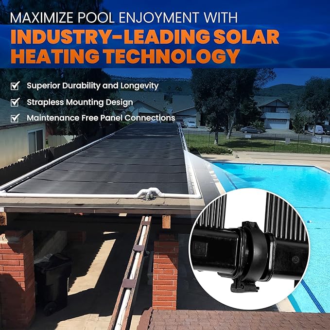 Industrial Grade Solar Pool Heater DIY Kit - Superior High-Wind Strapless Mounting System & Maximum Freeze Resistance (4-4'x9.5' / 152 Square Feet)