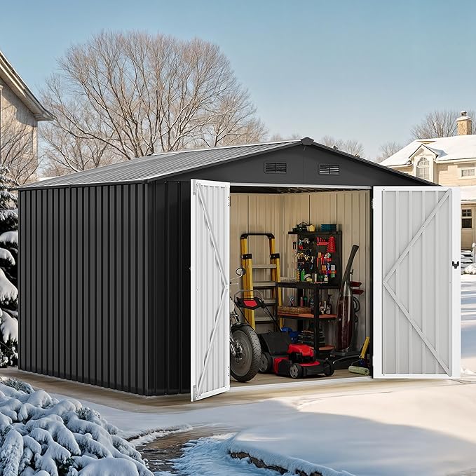 DWVO 10x8 FT Outdoor Storage Shed - Spacious Garden Tool Shed with Lockable Door - Durable Metal Yard Shed for Garden, Patio, and Backyard (Dark Gray)
