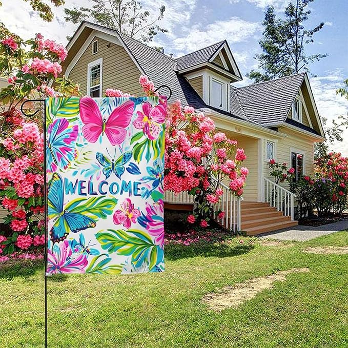Butterfly Garden Flag Vertical Double Sided Outdoor Yard Flags 12.5x18 Inch Burlap Banners for House Lawn