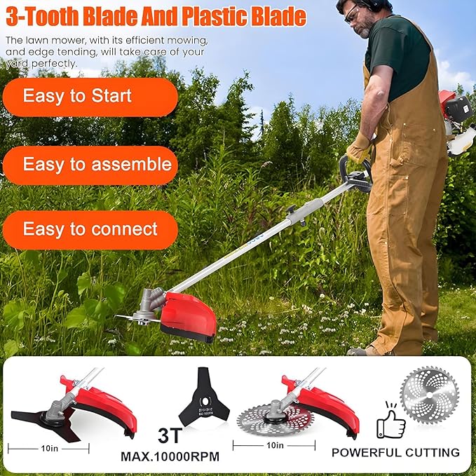 Weed Eater Gas Powered,52cc 2 Stroke Gas Weed Wacker, 5 in 1 Multi Functional Trimming Tools,Gas Hedge Trimmer,String Trimmer,Weed Eater,Brush Cutter,Pole Chainsaw with Extension Pole 9500rpm 2.3kw