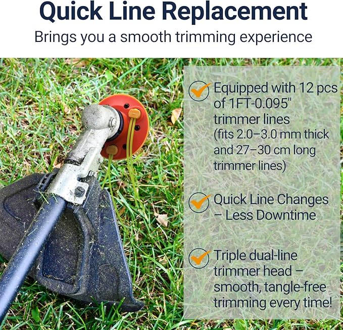 Universal Weed Eater Head, Easy Load String Trimmer Head Replacement Weed Wacker Head for Echo, Ego, Dewalt, Stihl, and Husqvarna, Includes 12pcs 1FT-0.095" Trimmer Line