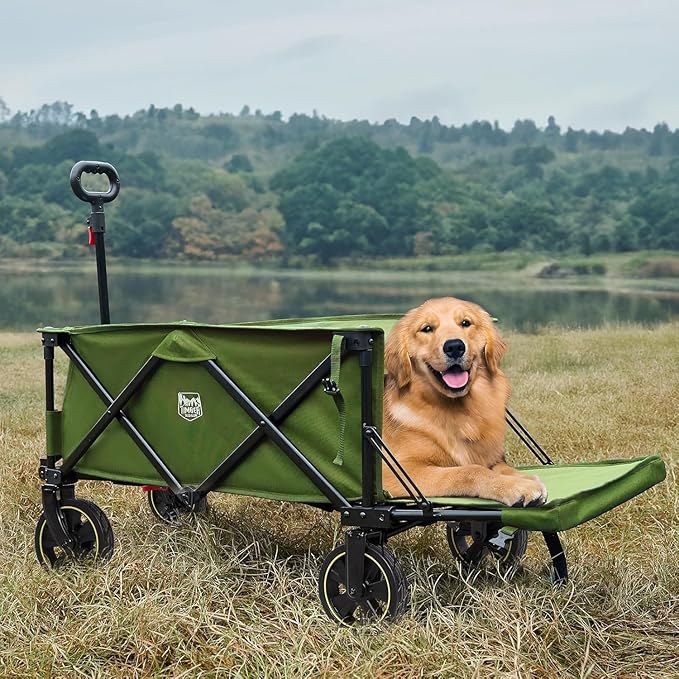 TIMBER RIDGE 49" Extra Long Collapsible Folding Wagon with Tailgate and Brakes, 300lbs Heavy Duty Wagon Carts Foldable, 250L Capacity Portable Cart for Dogs, Garden, Outdoor Camping Sports, Green