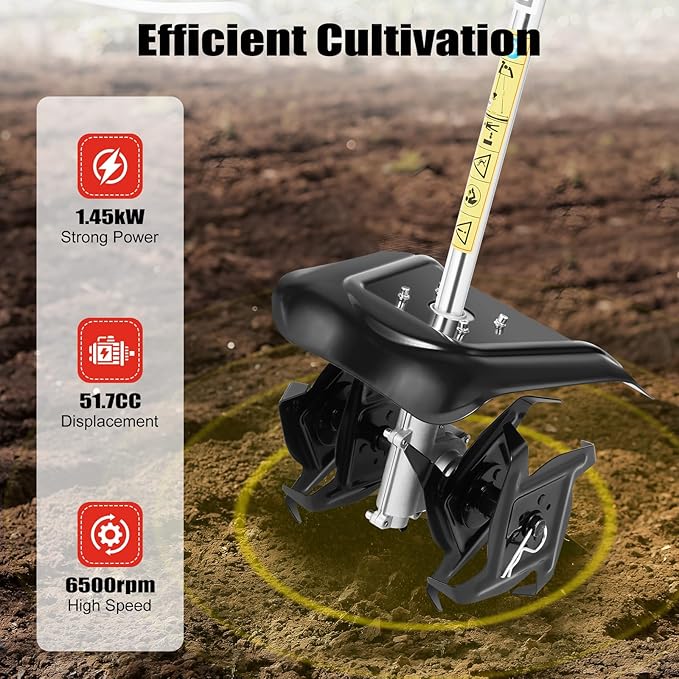 2-Stroke 42.7cc Gas Powered Trimmer, Grass Pruner Rototiller, Gasoline Engine Trimmer Machine Handheld Efficient Trimming Tools