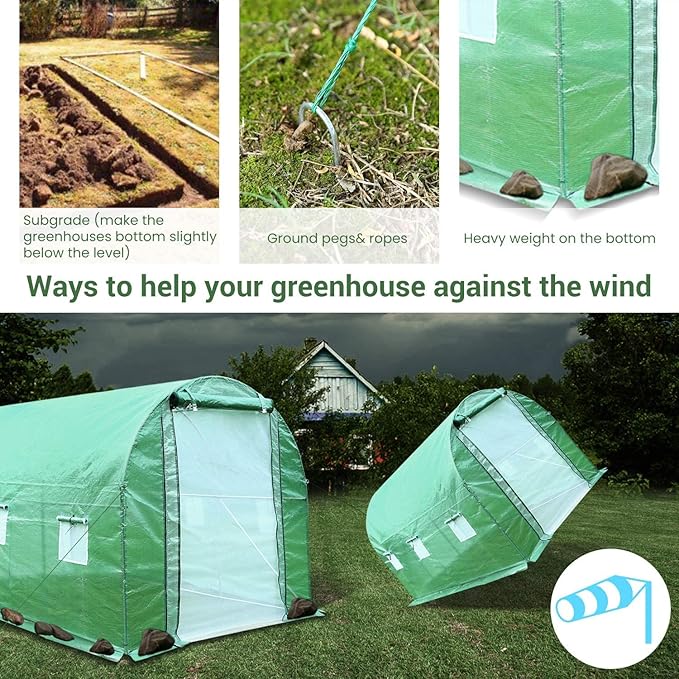 Outdoor Greenhouse with Screen Door,Outside Heavy Duty Walk in Green House for Garden Plants UV Protection Thermostatic Waterproof (Green, 12x7x7 FT)