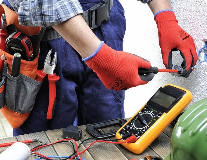 Safety Work Gloves PU Coated-12 Pairs,Red Seamless Knit Glove with Polyurethane Coated Smooth Grip on Palm & Fingers, for Men and Women, Ideal for General Duty Work (Large)