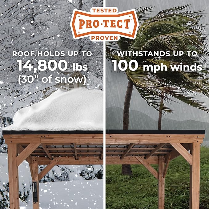 Backyard Discovery Arcadia 24' x 12' Cedar Wood Outdoor Gazebo Pavilion with Hardtop Galvanized Steel Slope Roof, Snow Support, Wind Resistance, PowerPort, Shade for Garden, Patio, Deck, Entertaining
