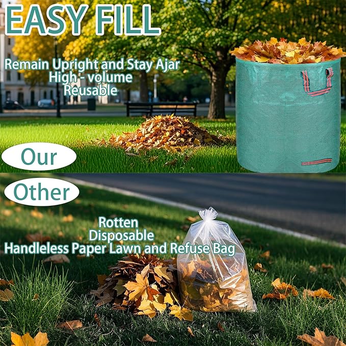 Reusable yard waste bags. 72-gallon large leaf bags(1-pack) Heavy-duty yard garden bag. Leaf bags with 4 handles that can stand upright. Great for collecting leaves and grass clippings