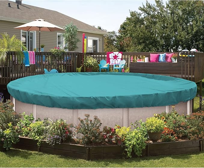 ECOOPTS 7 ft Round Pool Cover for Above Ground Pools, Swimming Pool Cover Protector Winter Safety Cover (Turquoise)