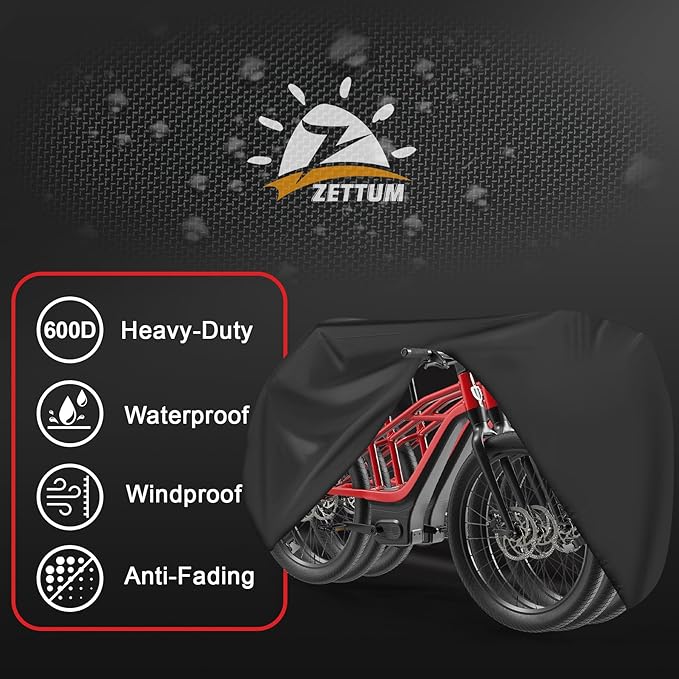 Zettum Bike Covers for 3 Bikes - 600D Waterproof & Heavy Duty, Large Bicycle Cover for eBike, Mountain, Road, Hybrid, Beach Cruiser, Scooter