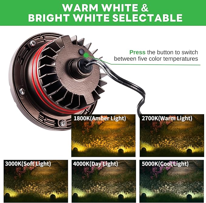 LED Well Light, 5 CCT Selectable (Warm to Cool White) In Ground Landscape Lights Low Voltage Outdoor, 12V IP67 Waterproof, No Glare Wired Aluminum ORB for Path Tree Fence 6W 420LM 4 Pack