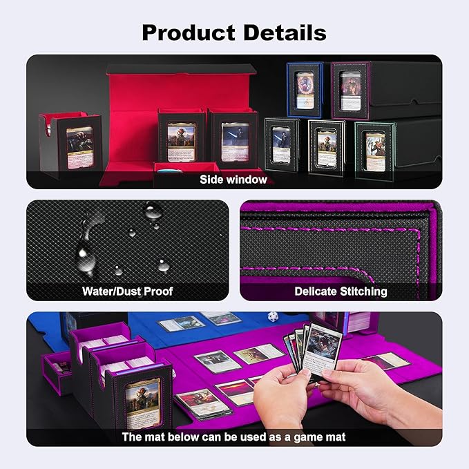 Marsguard Trading Card Deck Box with Commander Display，4 in 1 MTG Storage Holds 300+ Double-Sleeved Cards，3 Deck Boxes & Dice Tray Included，Fits MTG, TCG, PTCG & Sports Cards