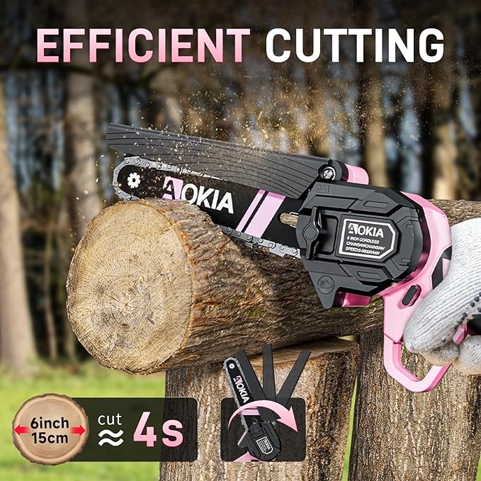 Mini Chainsaw, 6 inch Mini Chainsaw Cordless, Small Hand held Electric Power Chain Saw 2 Battery Powered Operated, Household and Garden for Tree Trimming Wood Cutting, Gifts for Father Husband Men