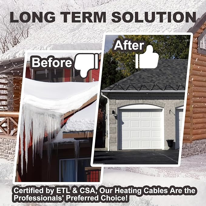 TDRD 30 feet Roof & Gutter Snow De-Icing Kit, 5W/ft Heat Tape for Roof and Gutters Ice Dam Prevention with 6 ft Power Cold