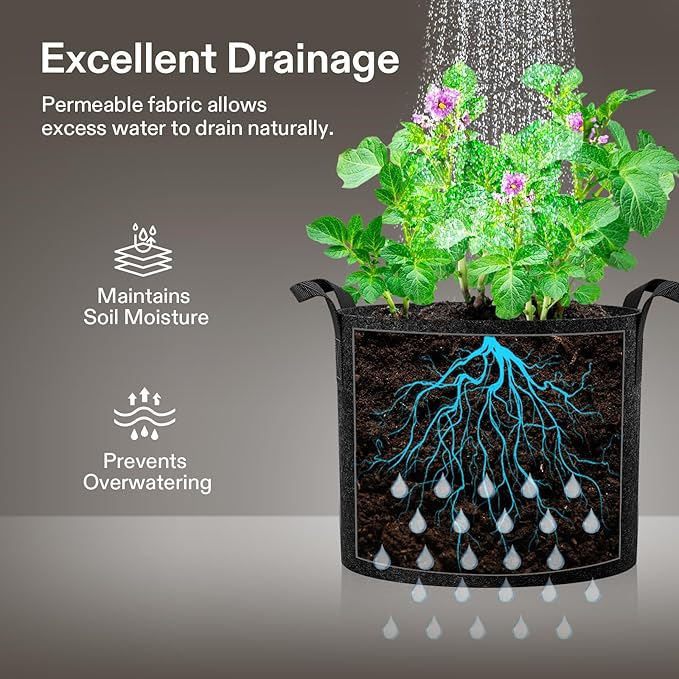 VIVOSUN 10-Pack 15 Gallon Grow Bags, Reinforced Planter Fabric Pots for Gardening Black