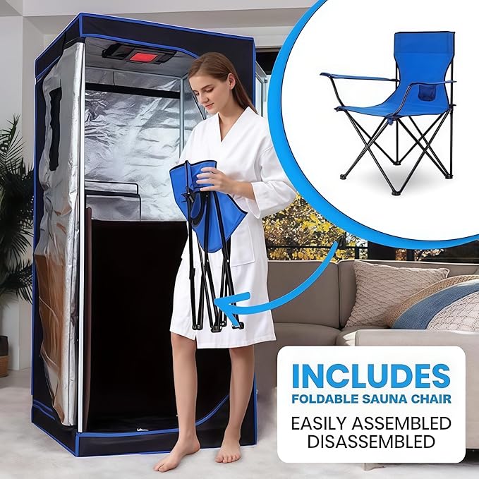 1 Person Portable Full Spectrum Infrared Sauna, Full Size Tent with Remote Control,1300W Fast Heating, Foldable Chair & LED Therapy Light, Home Spa for Relaxation ( L 31.5” x W 31.5” x H 70.9”)