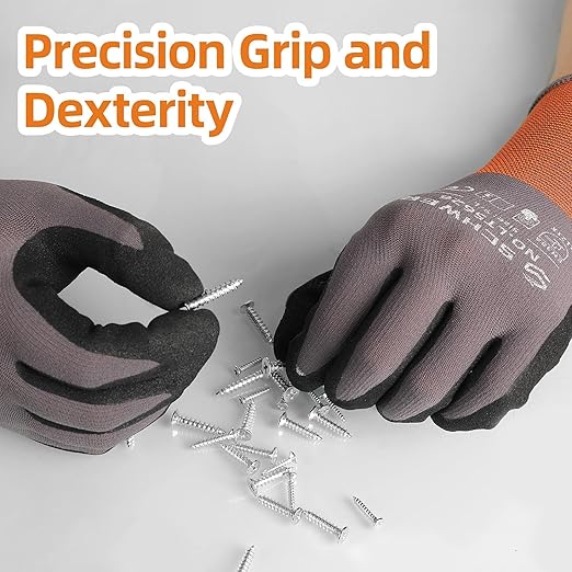 Schwer 12 Pairs Safety Work Gloves with Sandy Nitrile Coating LT5626, Max Abrasion Resistance Heavy Duty Gloves with Grip for Men Women, Ideal for General Use, Mechanic, Construction, Gardening, XL