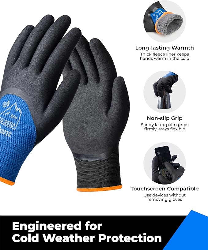 toolant Winter Work Gloves for Men & Women, 3/4 Waterproof Freezer Gloves with Thermal Insulated, Durable, Strong Grip