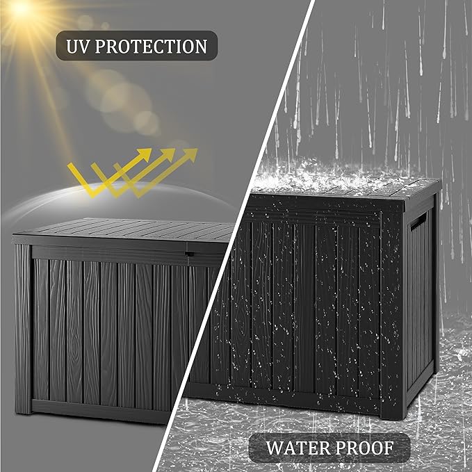 200 Gallon Black Resin Deck Box - Lockable, Waterproof & UV-Resistant Outdoor Storage for Patio Furniture, Garden Tools, Pool Floats - Heavy-Duty Utility Container for Decks