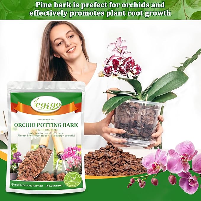 Legigo 8 Quarts Organic Orchid Potting Bark- All Natural Orchid Bark Potting Mix Pine Bark Wood Chips for Houseplant Mulch, Orchid Plants Root Development
