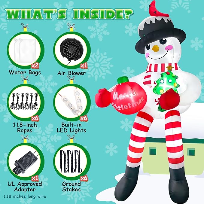 13FT Christmas Inflatable Outdoor Decoration, Climbing Snowman Christmas Blow up Yard Decorations with LED Lights and Cardinal, Giant Snowman Inflatable Outdoor Decoration for Garden Roof