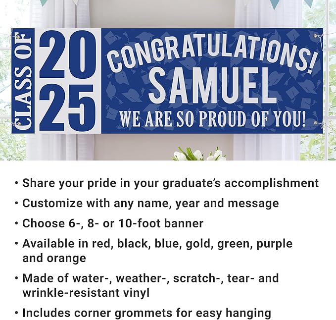 Let's Make Memories Personalized Graduation Banner Class of 2025 - Graduation Party Decorations - Congratulations Banner - Indoor/Outdoor Vinyl - Best in Class - Gold - 10 ft.