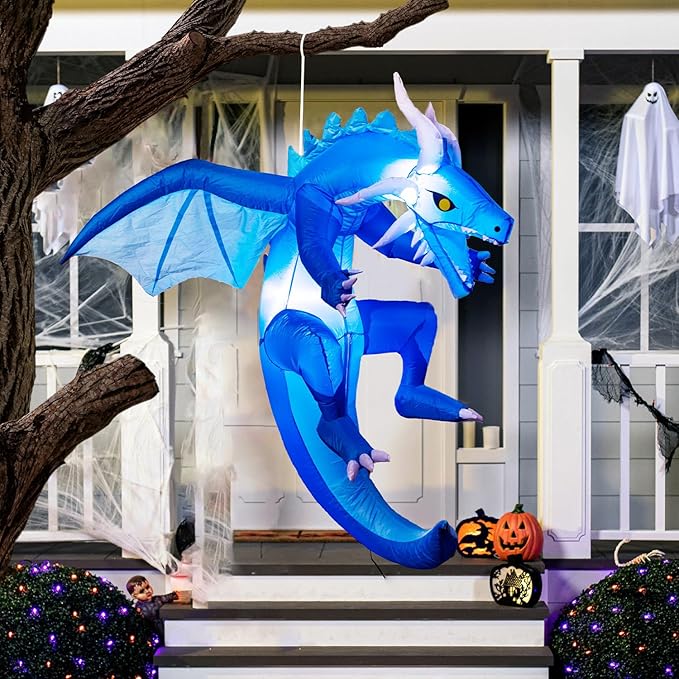 Joiedomi 5 Ft Tall Halloween Inflatables Hanging Ice Dragon Outdoor Decorations, Hanging Ice Dragon Blow Up for Yard with Build-in LEDs, Halloween Inflatables Party Supplies Outdoor Decor for Yard