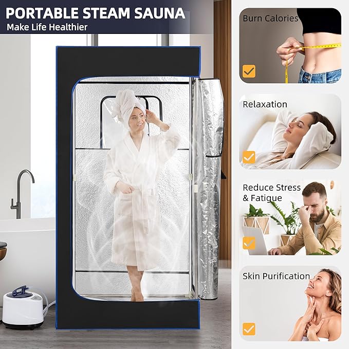 Portable Sauna, Full Size, Steam Tent Sauna Box with 3.0L Steamer, Remote Control, Folding Chair, 9 Levels