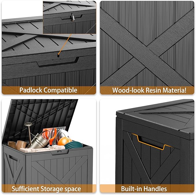 DRATO 32 Gallon Deck Box X pattern, Outdoor Storage Box for Patio Cushion, Garden Tools,Waterproof Patio Storage box, Lockable