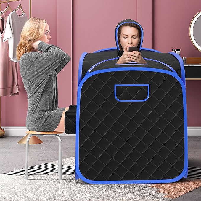 COSTWAY Portable Steam Sauna, Remote Control, 3L Steamer, Foldable Sauna Spa with 9 Temperature and 90 Mins Timer, Atomization, Personal Sauna Hat Tent for Detox Relaxation (Black)