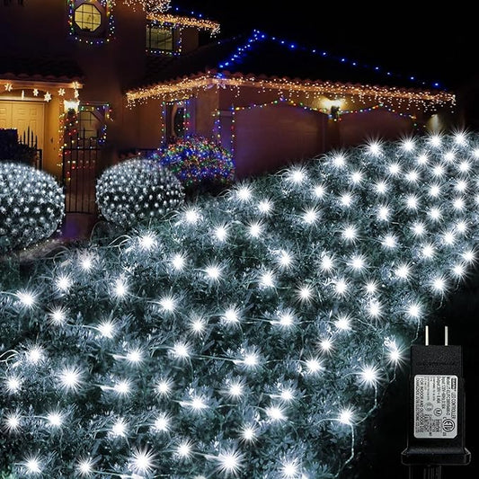 White Net Lights Outdoor, 300 LED Christmas Net Mesh Lights for Bushes 14.8x4.9 ft, 8 Modes Waterproof Twinkle String Light Connectable for Halloween Hedge Yard Garden Party Decor