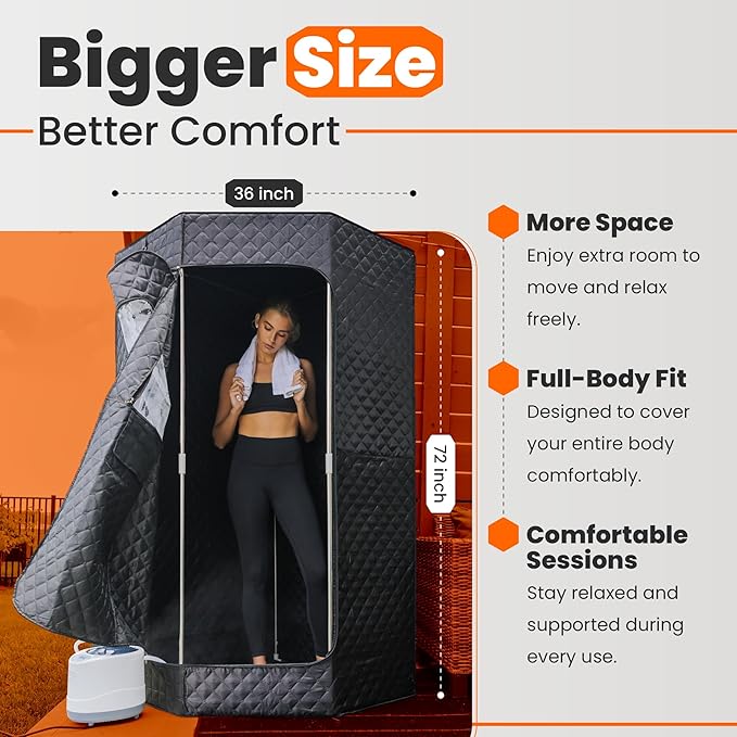 Portable Steam Sauna Box for Home, 5 Layer Waterproof, Portable Steam Sauna with 4L Steamer, Remote Control & Folding Chair, Indoor & Outdoor to Relax & Detox, 36" x 36" x 71" (Black)