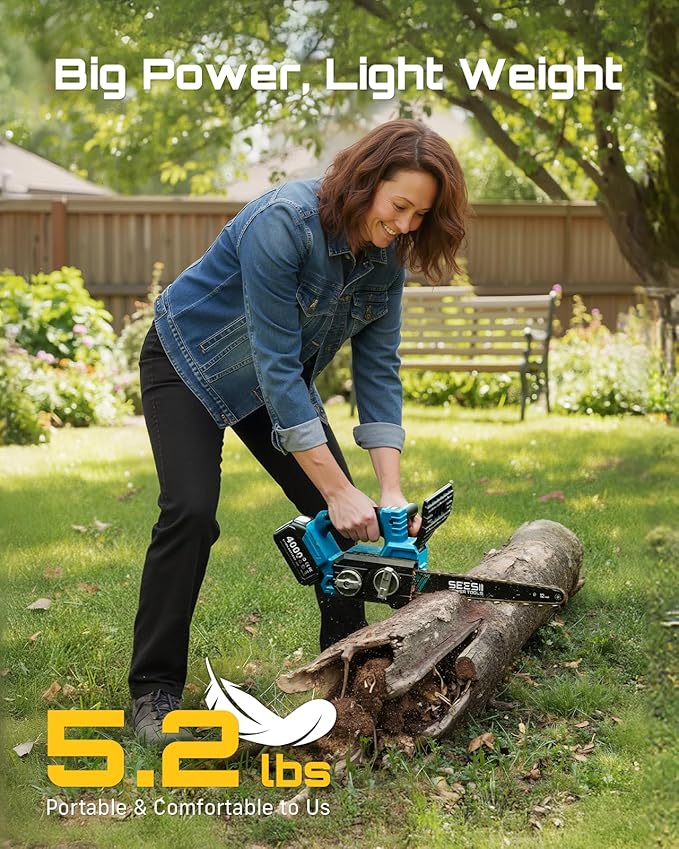 SEESII Electric Chainsaw Cordless 12-inch: Brushless Battery Powered Small Chainsaw, 2 x 4.0Ah Batteries, Auto-Tension and Oiling Mini Chain Saw for Christmas Dad Men Gifts, Tree Cutting Trimming